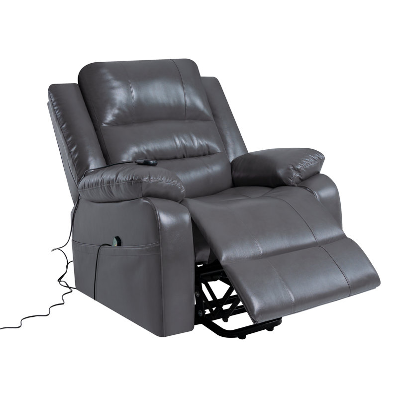 Fauteuil inclinable électrique en cuir de qualité supérieure avec fonction de levage, de massage et de chauffage, Gris
