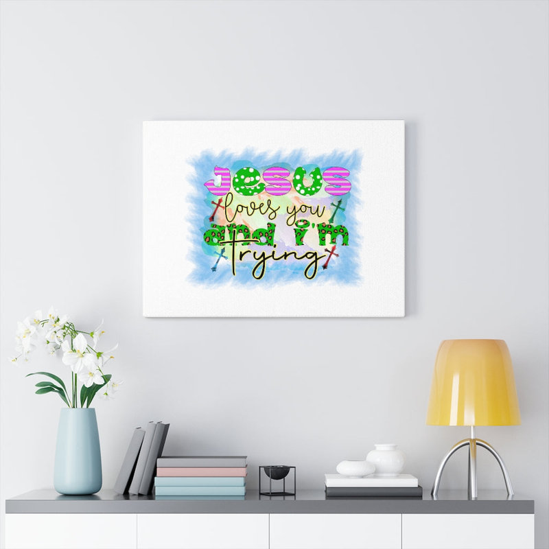 Jesus Loves You Blue Square - Wrapped Canvas Print, 46cm H x 61cm W