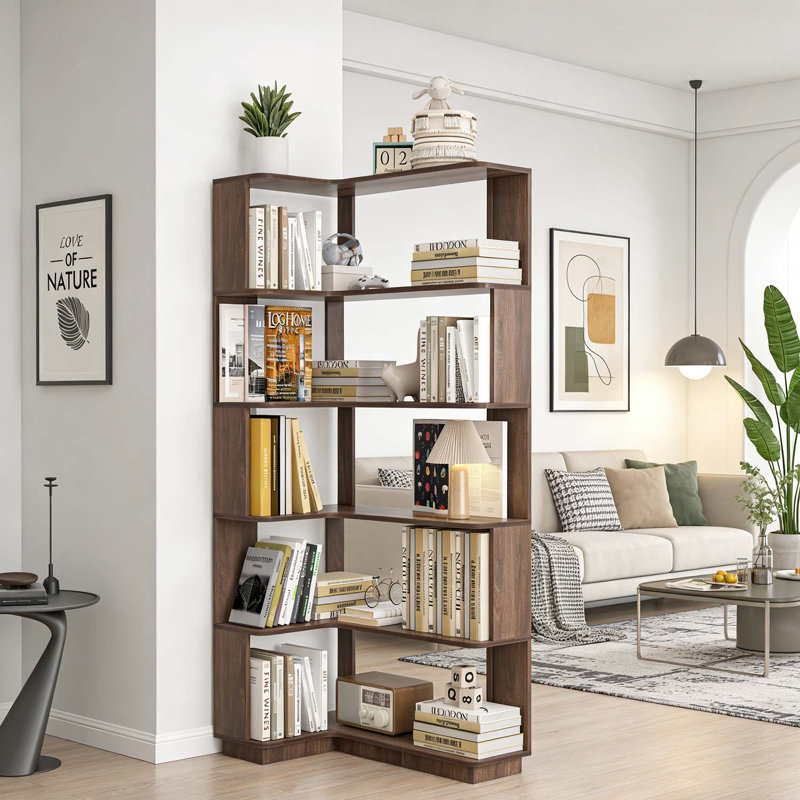 5-Tier L-Shaped Corner Bookshelf for Efficient Storage, Dark Brown
