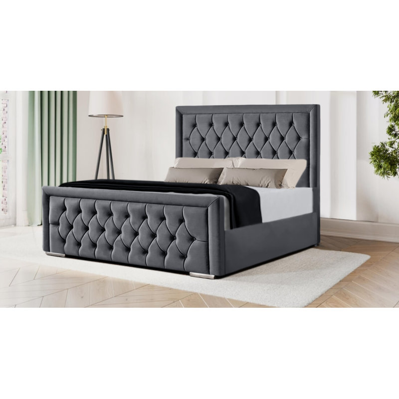 Brentley Upholstered Bed, Grey, Double (135 x 190 cm)