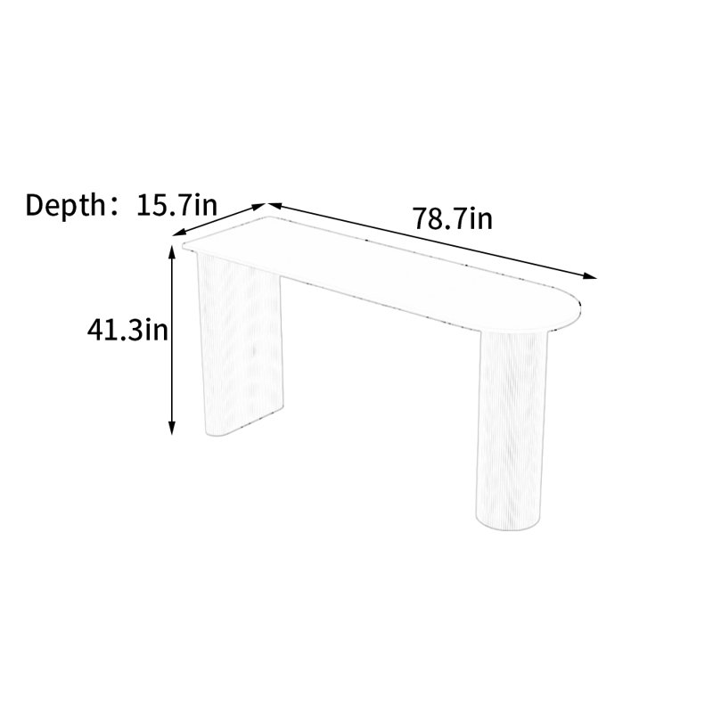 Table de bar semi-circulaire en pierre blanche, H 41,3 po x L 78,7 po x l 15,7 po