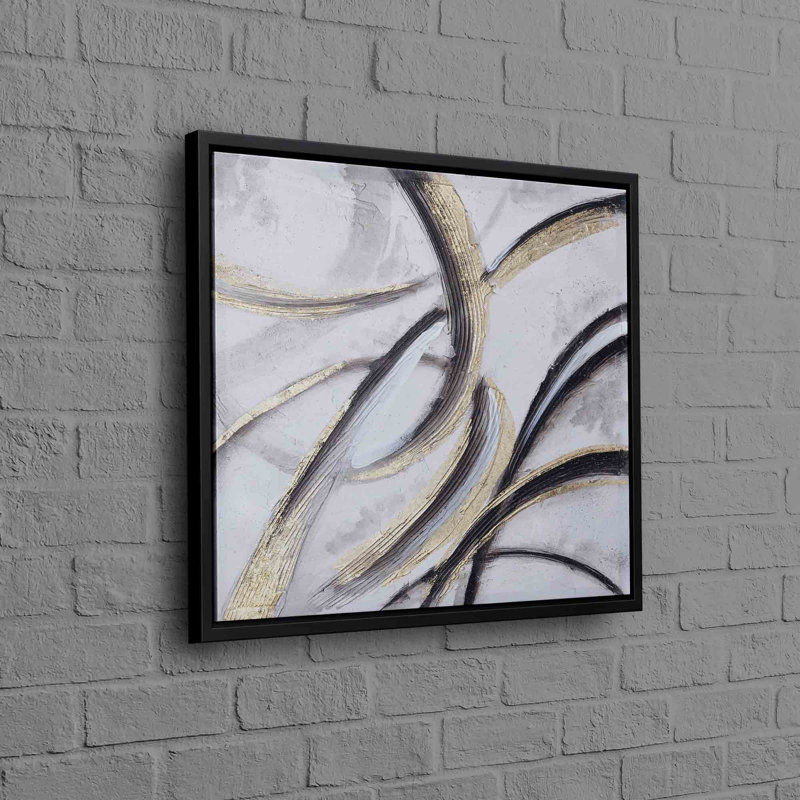 Shimmering Modern Luxury Print on Canvas Art for Elegant Wall Decor, 20 cm H x 20 cm W, Black Floater Framed