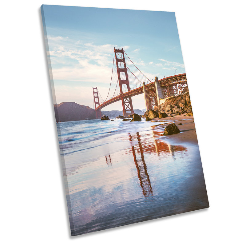 Golden Gate Bridge Picture Blue - Wrapped Canvas Art Prints, 91.4cm H x 61cm W x 4cm D