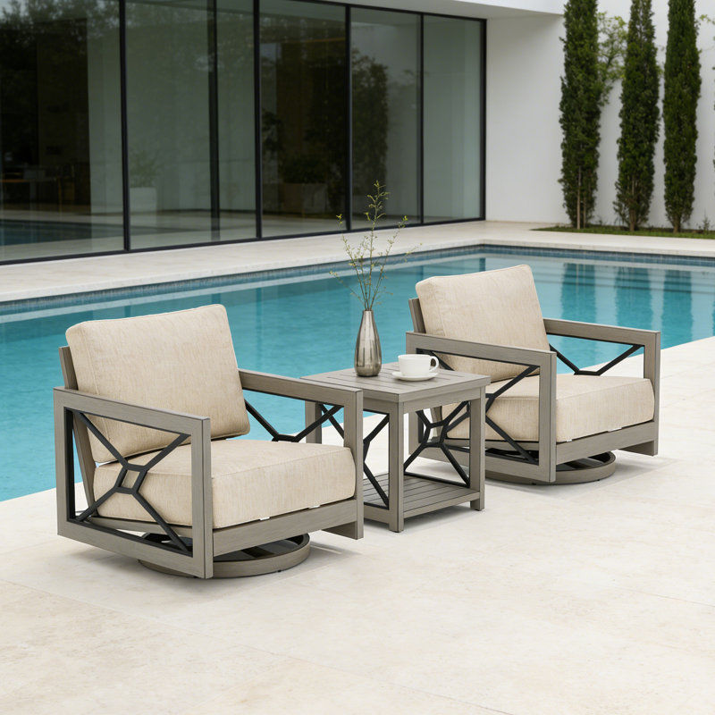 Marindo Aluminum Patio Swivel Conversation Seating Group With Sunbrella® Cushions And Side Table