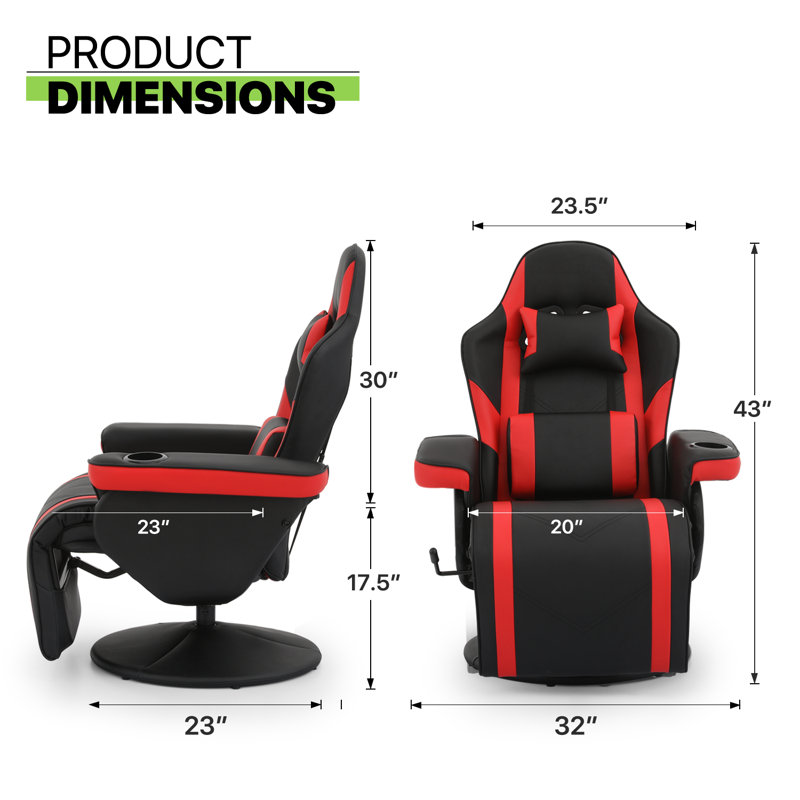 Prabhu Ergonomic Gaming Racing Chair with Adjustable Lumbar Support Headrest and Reclining Function High Back Chair, Red