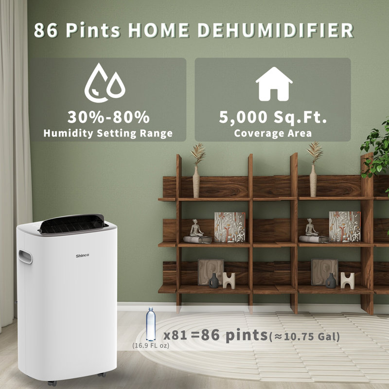 Shinco 86 Pints Per Day Console Dehumidifier For Rooms Up To 5000 Sq. Ft.