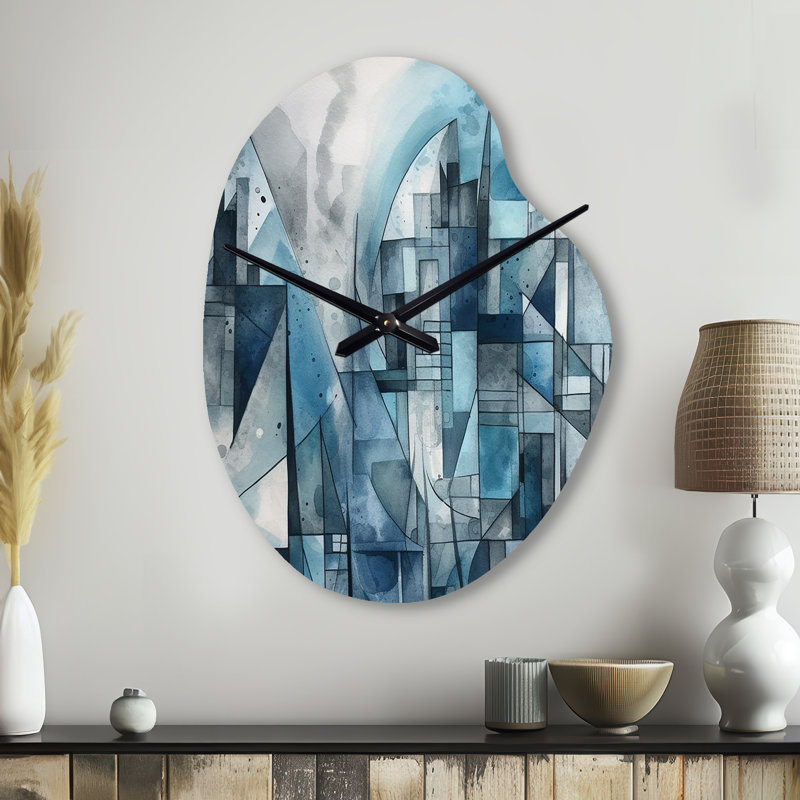 Blue Harmony Abstracted Shapes III - Horloges asymétriques modernes en métal, horloge murale de forme irrégulière, Petit