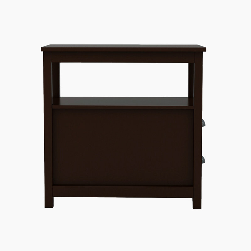 End Table Narrow Nightstand With Two Drawers And Open Shelf