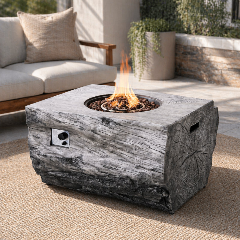 Evelie Rectangle Concrete Propane Smokeless Fire Pit Table