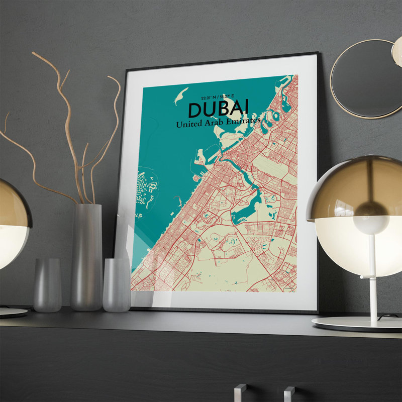 « dubaï city map », reproduction d’impression sur affiche en couleur, H 24 po x l 18 po