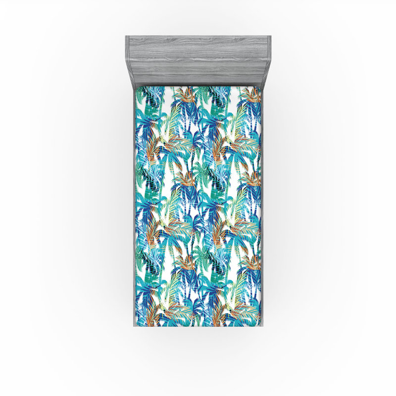 Drap-housse orange Ambesonne, Drap-housse pour lit simple TG, Bleu / vert menthe / floral orange