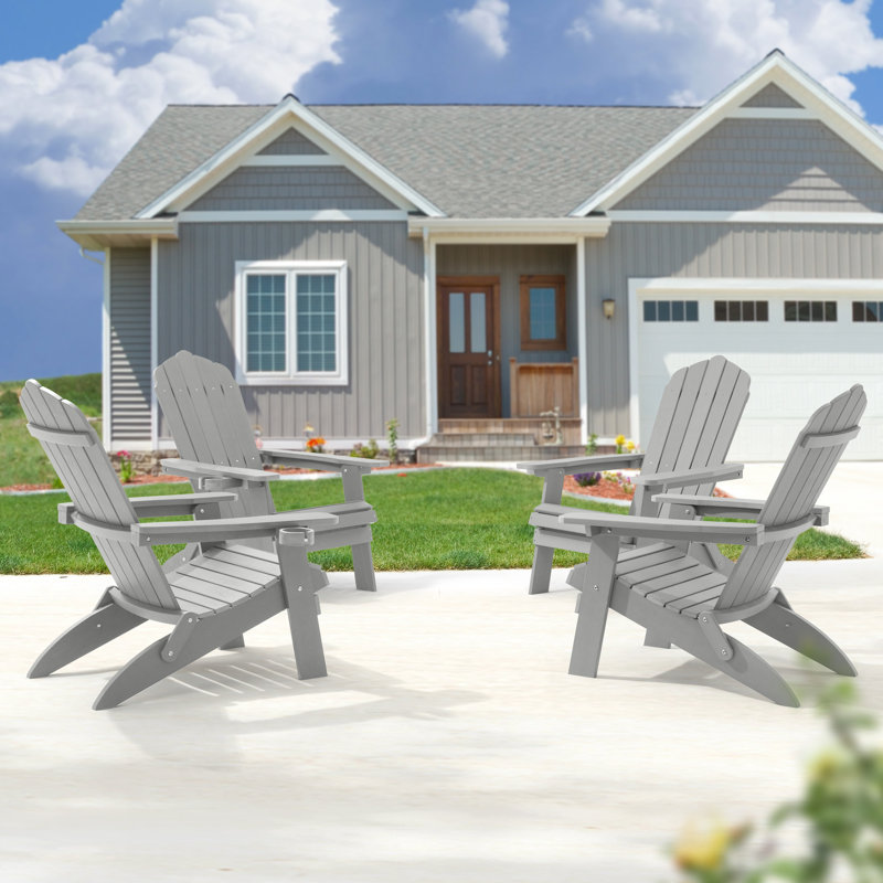 Resin Plastic Folding Adirondack Chair All-Weather HIPS Adirondack Chair, Light Gray