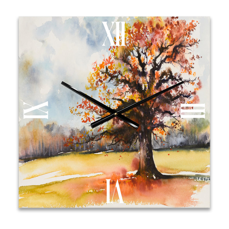 Horloge murale traditionnelle Lone Oak In The Fields avec feuilles d'automne, Petit