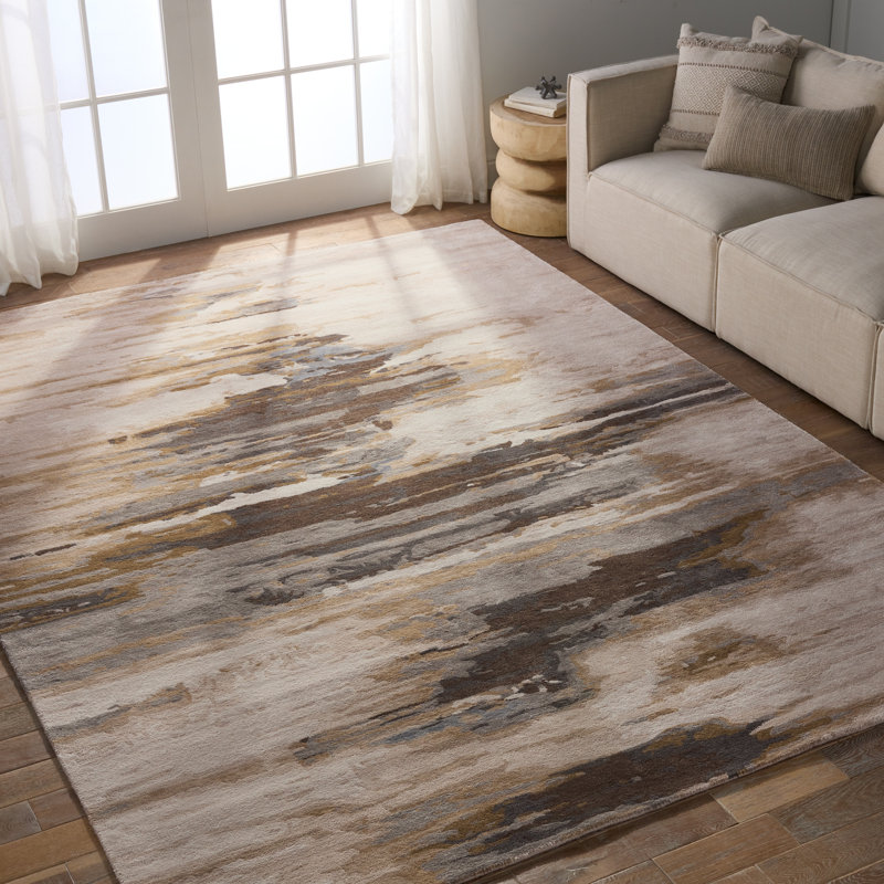 Tapis gris / brun clair touffeté à la main Fairlop, Rectangle 10 pi x 14 pi