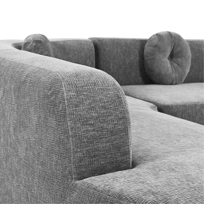 Canapé modulaire gris spacieux avec tissu chenille doux et revêtement en mousse haute, mousse, agencement
