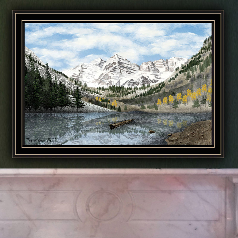 Élégant art mural Maroon Bells - encadré noir, bois et papier multicolores 27 x 19 po, 6 lb, œuvre d'art maison, pouces