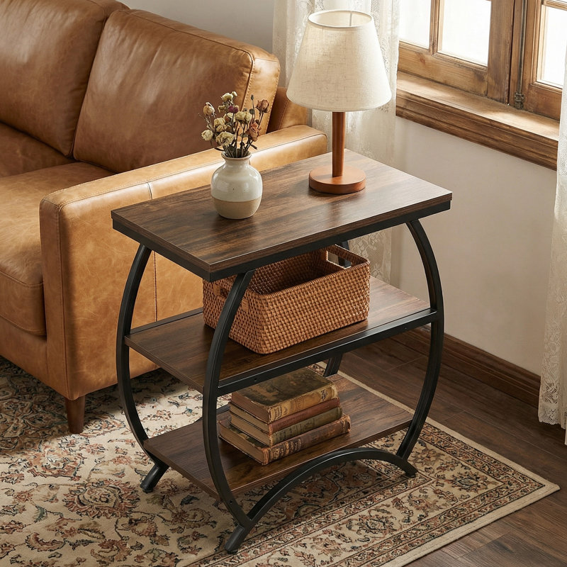 End Table 3-Tier Side Table with Storage Shelves, Industrial Metal Frame Nightstand for Small Spaces