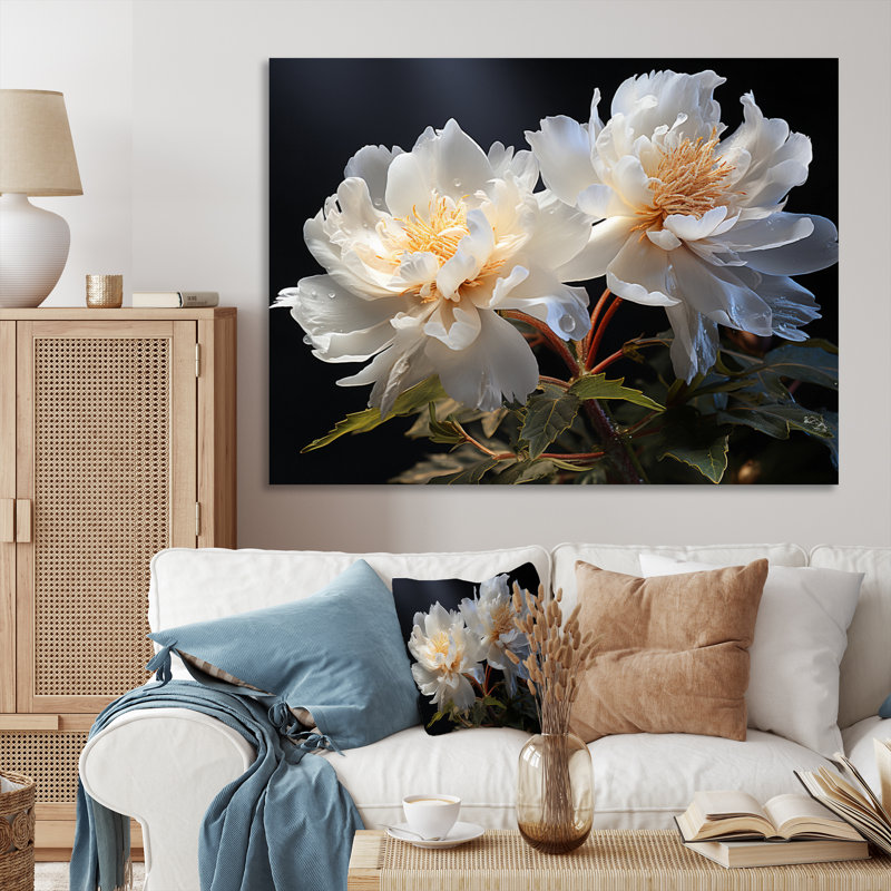 " White Peonies Romantic Impression III ", Wrapped Canvas, 24" H x 32" W x 1" D