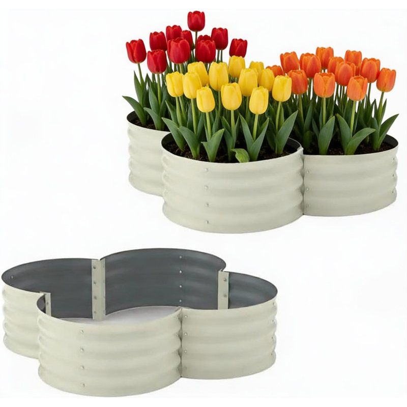 Ensemble de 2 lits de jardin surélevés galvanisés, avec base ouverte, Beige