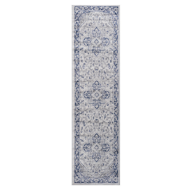 Naar Marfi Area Rugs, Blue/Grey/Oriental Accent Power Loom Machine -Crafted Rug, Runner 2'2" x 8'
