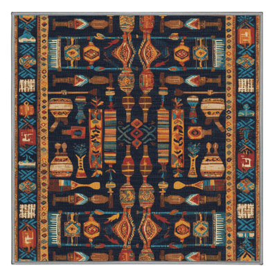 Washable Folk and Ethnic Music Symbols Music Area Rug