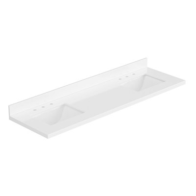 Ariel 73 Inch Pure White Quartz Bathroom Vanity Countertop 1.5 Inch Thick Miter Edge With Rectangle Double Sink And Includes Backsplash
