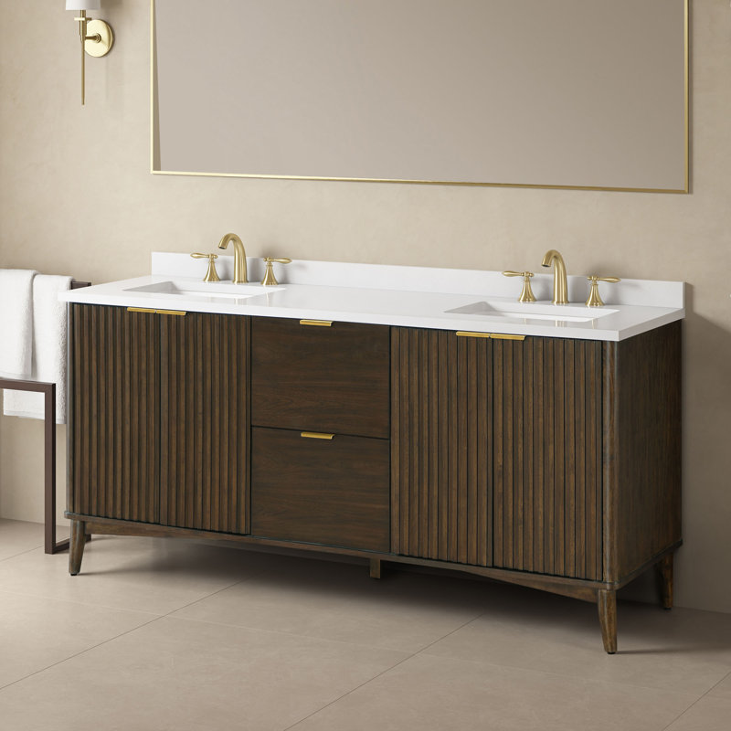 Gabi 72 in. Double Sink Bathroom Vanity, Dark Walnut