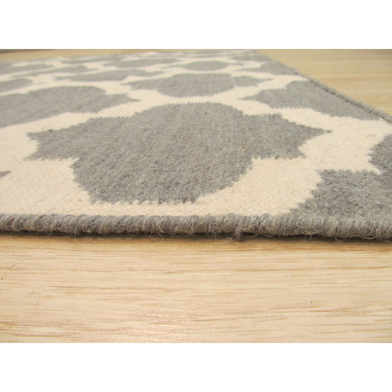 Gray Hand-Knotted Wool Ogee Lattice Geometric Modern Contemporary Carpet Rug, 10' x 14'