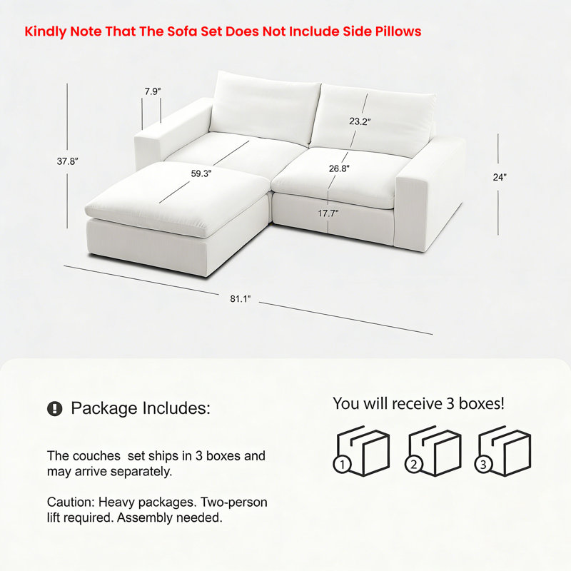 81" Oversized Cloud Loveseat Sofa with Storage Ottoman, Comfy Wide & Deep Seat Modular Couch for Small Spaces