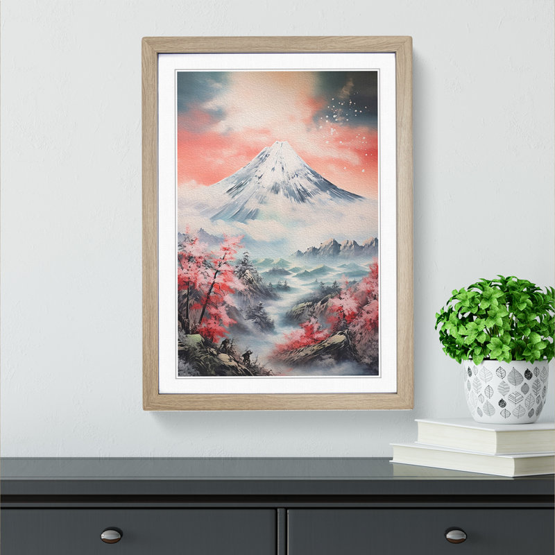 Japanese Mountains Action Painting - Framed Print, Oak Framed, 34cm H x 25cm W x 2cm D