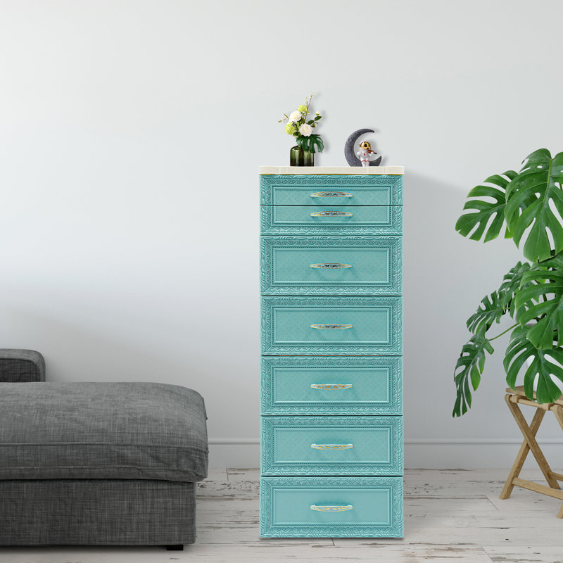 Storage Cabinet, Storage Organizer With Drawers And Wheels, Blue