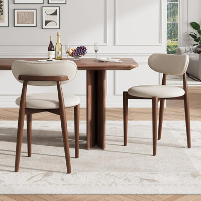 Wooden Dining Chairs Set of 2，Modern Fabric Upholstered Kitchen Chairs with Wood Legs, Farmhouse Side Chairs for Dining Room Kitchen Vanity, Walnut