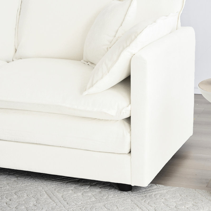 Canapé modulaire en U pour salon, canapé convertible 5 places avec chenille blanche en tissu