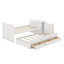 Lit plateforme avec bureau et tablette de rangement au bout du lit, lit gigogne et tiroirs-840375813