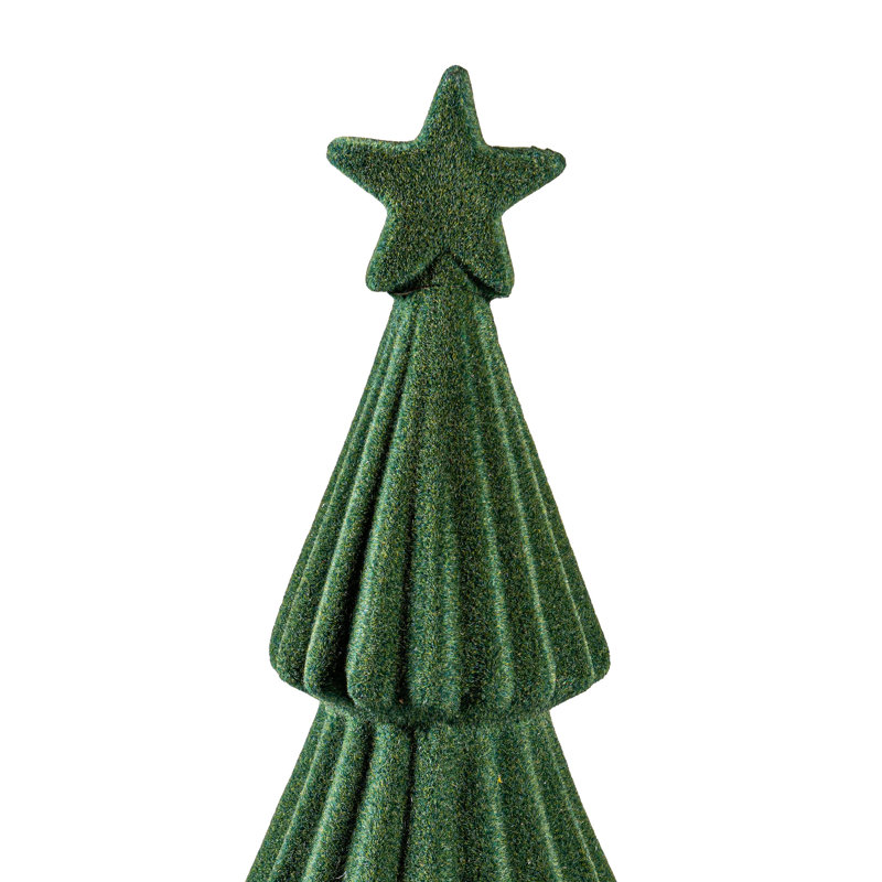 Flocked Ceramic & Wood Christmas Tree Table Décor
