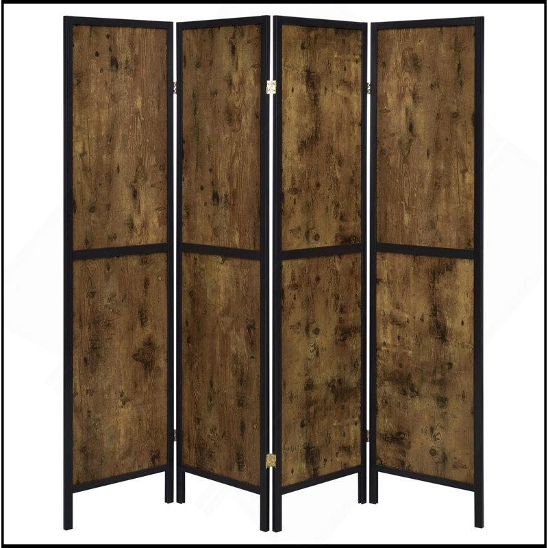 Paravent antique 4 panneaux muscade et noir