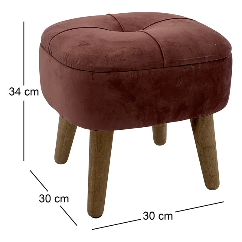 Gershwin 30cm Wide Velvet Tufted Square Footstool Ottoman with Storage, Pink