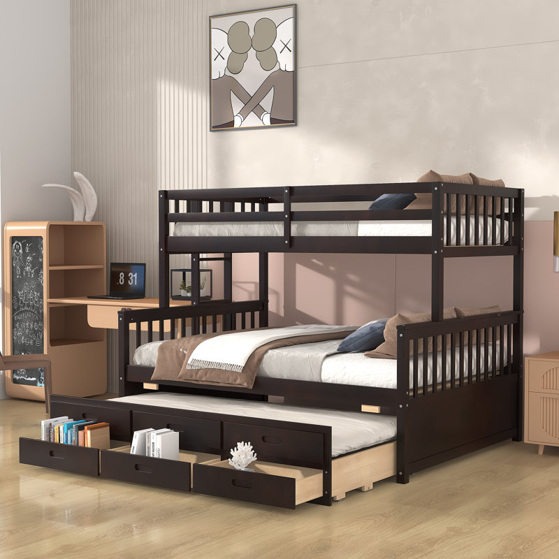 Lit simple superposé au dessus d'un lit double avec gigogne Feld Kids, Espresso