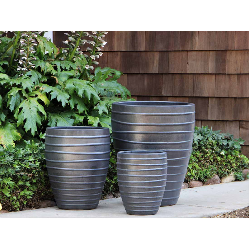 Jardin de Nice Grand Pot de fleurs en céramique émaillée, lot de 3 - Intérieur/Extérieur, Noir mat