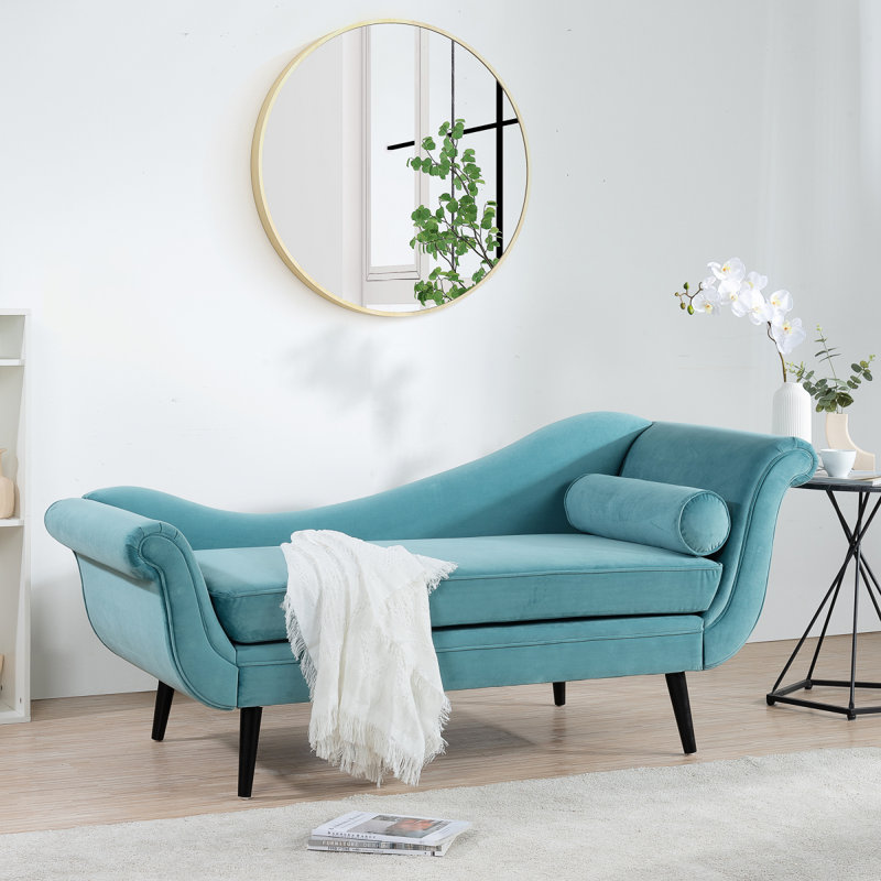 Chaise longue moderne avec accoudoirs à volutes, Vert, Noir