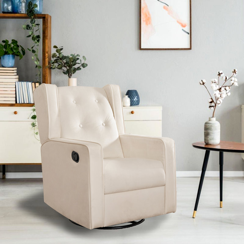 Upholstered Swivel Reclining Rocking Chair, Cream