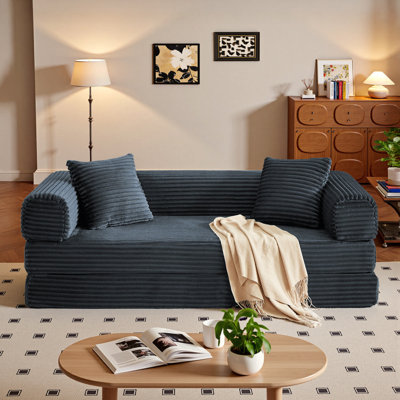 76" Compression Boneless Sofa Bed Sectional With Sleeper, Oversized Corduroy Upholstered Cloud Couch