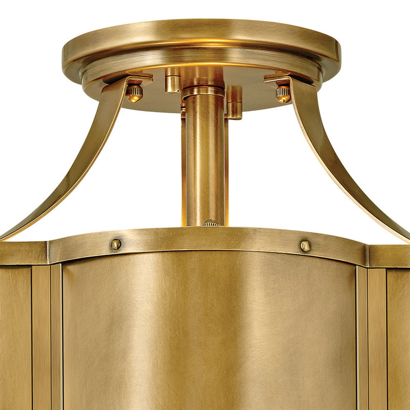 Chance 2-Light Semi-Flush Mount Ceiling Light w/ Etched Lens, Heritage Brass
