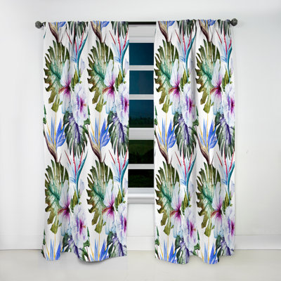 Watercolor Hibiscus Patterns - Nature Tropical Blackout Curtain Single Panel