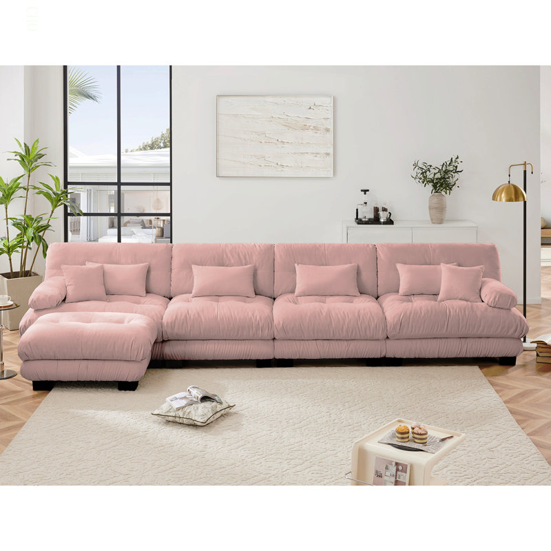 Combinaison libre, canapé modulaire modulaire, canapé en L pour le salon, confortable 4 places avec repose-pieds convertible, chenille rose