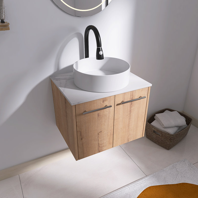  Rarnby 24" Wall-Mounted Bathroom Vanity Set with Sintered Stone Top,Ceramic Basin, Round, 24"