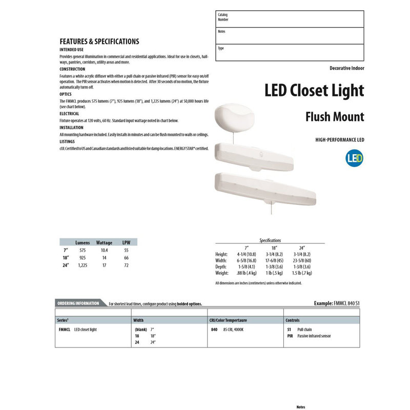 Sleek Matte White 7" LED Flush Mount Closet Light with Pull Chain