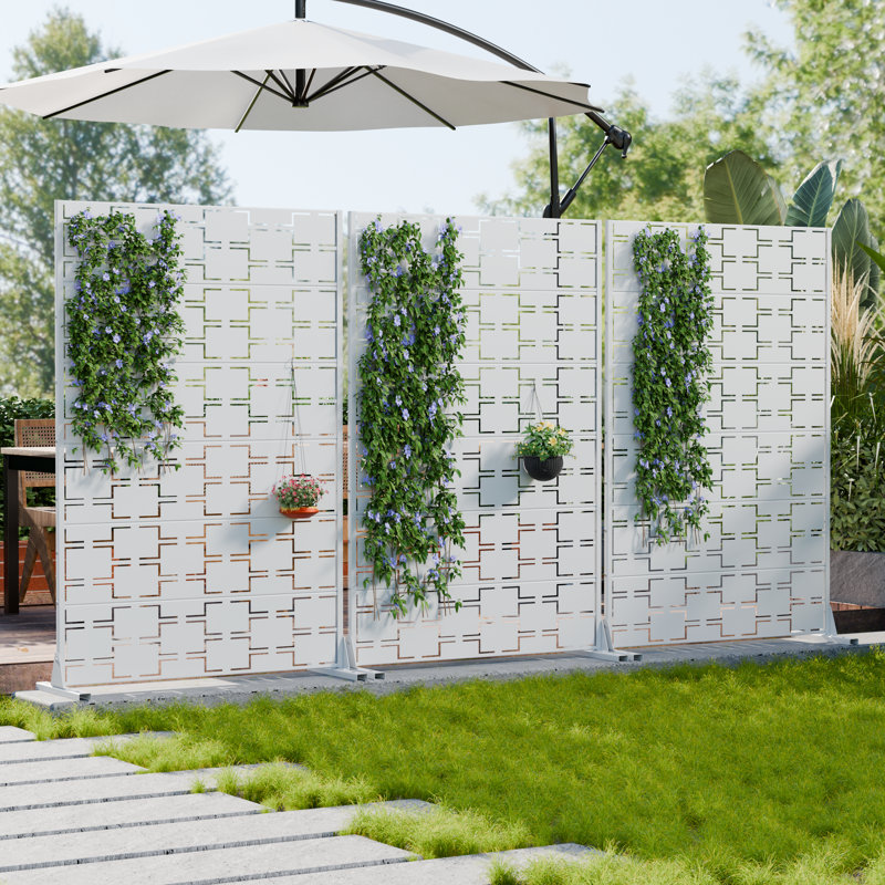 H 72 po x l 47 po x P 16 po avec écran d'intimité en métal et panneau de clôture en treillis pour terrasse, Blanc