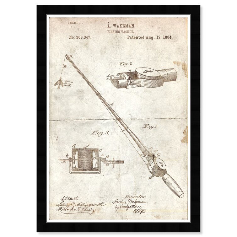 Entertainment And Hobbies Fishing Rod 1884 Parchment Fishing Framed On  Paper Print