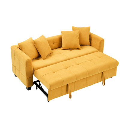Élégant lit escamotable jaune, tissu respirant et base robuste, support rembourré en éponge douce